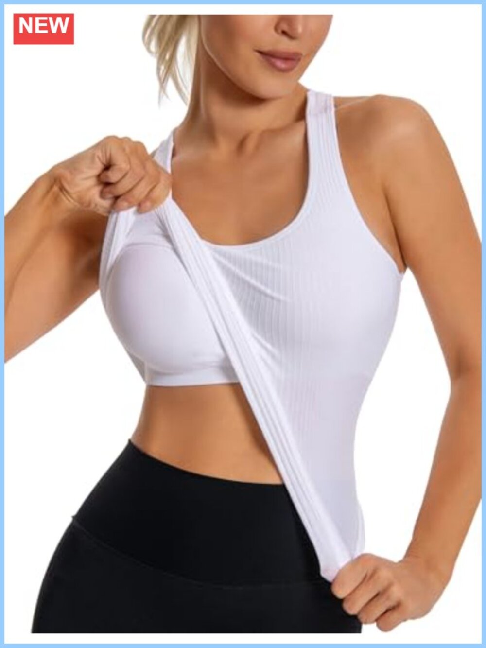 Ribbed Workout Tank Top with Built in Bra Racerback Athletic